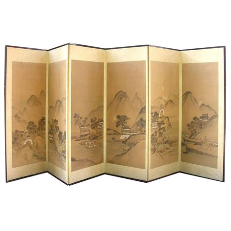 Painted Rice Paper And Wood Screen Byobu Wood Screens Modern