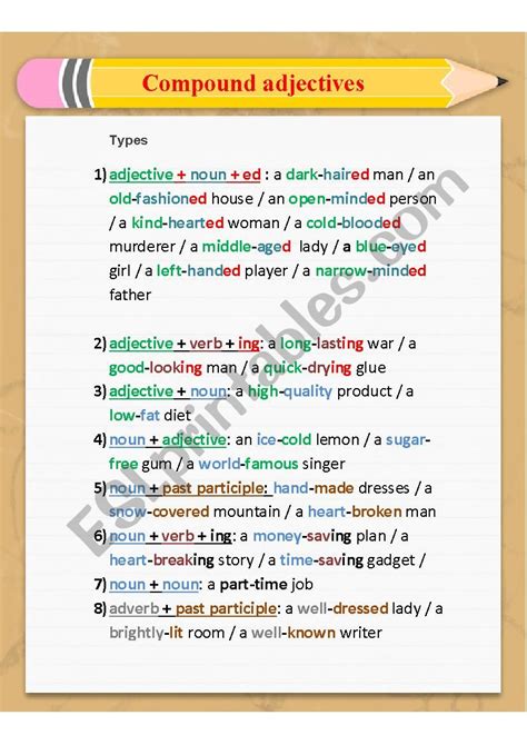 Compound Adjectives ESL Worksheet By Chirazm
