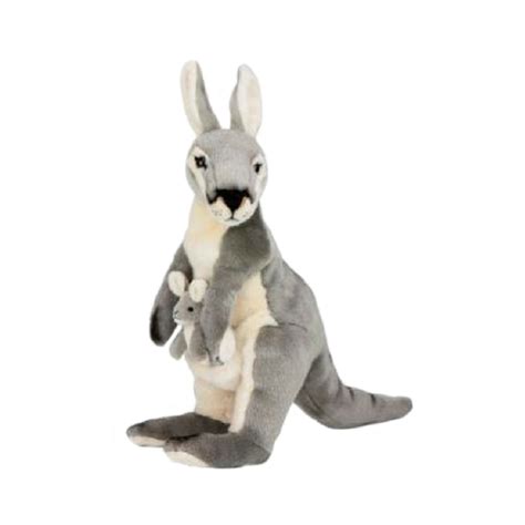 Grey Kangaroo With Joey Plush Toy Stuffed Animal Soft Toy Large