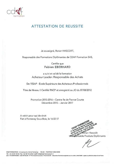 Certificat De Formation Attestation De Reussite