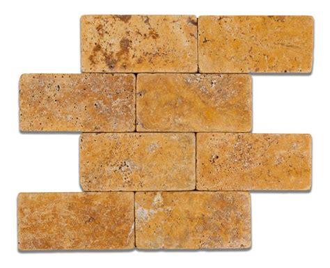 3 X 6 Gold Yellow Travertine Tumbled Subway Brick Field Tile