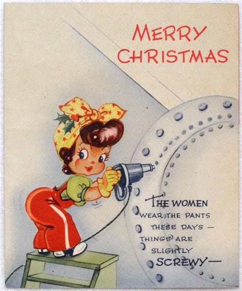 773 40s Rare Wwii Wartime Rosie The Riveter Vintage Christmas Greeting Card Vintage Christmas