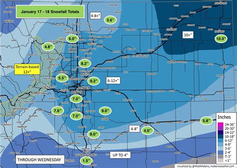 Denver Area Snowfall Totals For January 17 18 Storm Another Round Of