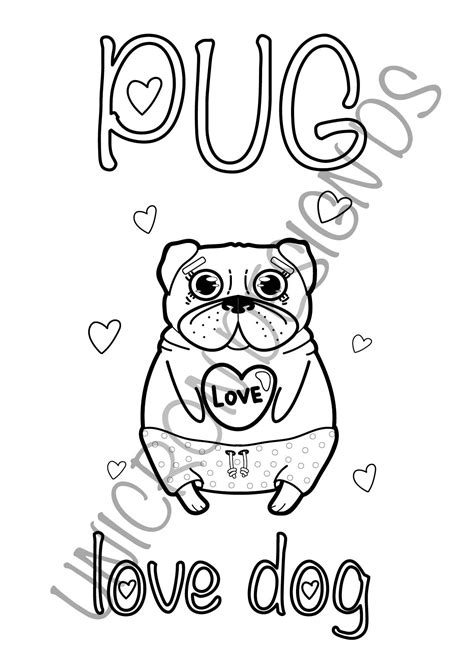 Printable Cute Pug Dog Animals Illustration Coloring Pages For Etsy