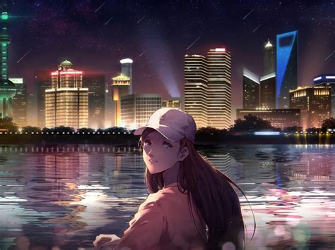 Desktop Wallpaper Night Out City Anime Girl Original Hd Image
