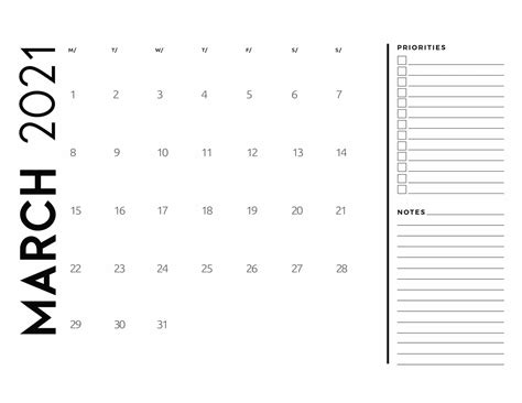 The Most Perfect Minimalist March Calendars Free March 2021 Calendar