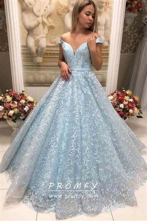 Get the best deals on lace off the shoulder wedding dress and save up to 70% off at poshmark now! Light Blue Lace Off-the-shoulder Princess Ball Gown - Promfy