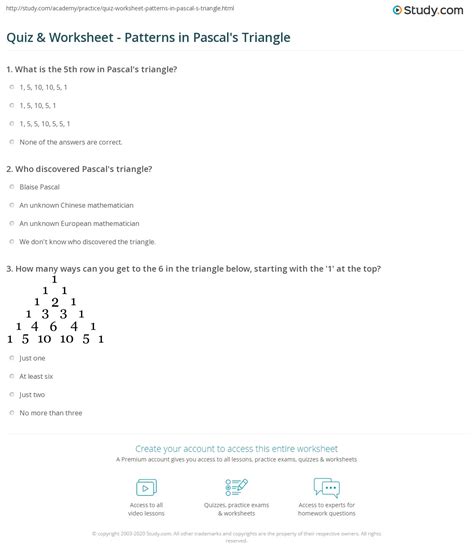 Pascals Triangle Worksheet With Answers Pdf 2 Stock Claudia