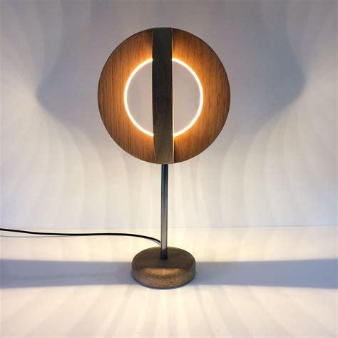Wooden Led Table Lamp Desk Lamp Modern Light Round Circular Etsy Uk
