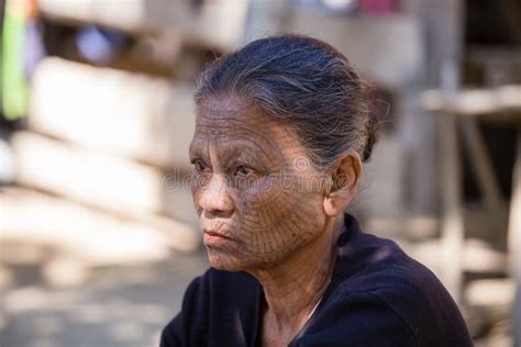Portrait Tribe Tattooed Chin Woman Mrauk U Myanmar Editorial Stock