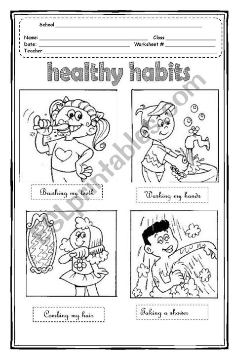Health and sickness vocabulary sheet. Healthy Habits - ESL worksheet by Maleandra