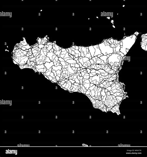 Sicily Island Italy Monochrome Map Artprint Vector Outline Version