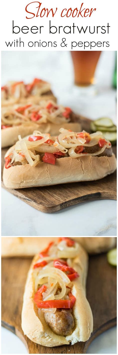 Slow Cooker Beer Bratwurst With Onions And Peppers Recipe Bratwurst