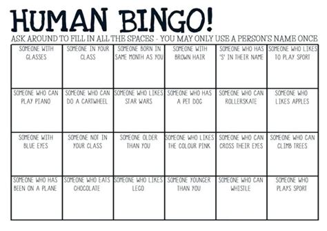 Human Bingo Printable