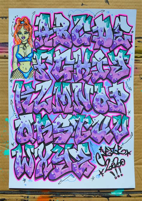 Graffiti Font Alphabet Pink And Purple Urban Funky Text Etsy
