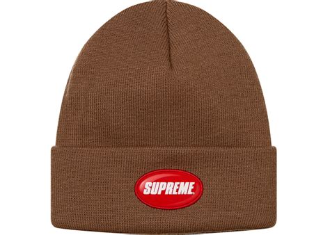 Supreme Rubber Patch Beanie Brown Ss18 Us