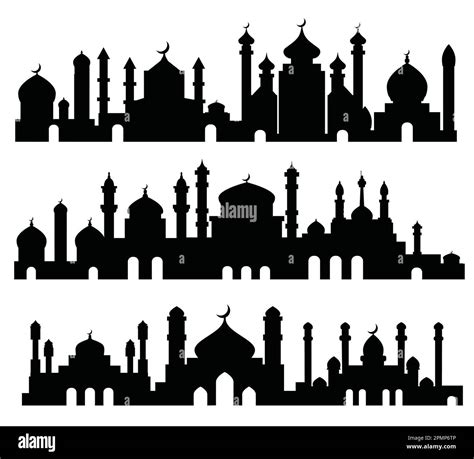 Silhouette Set Of Arabic Minaret Arabian Black Mosque Muslim