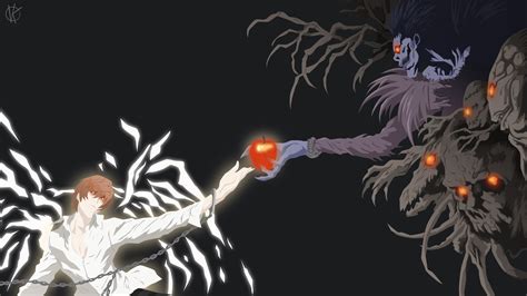 Kira Light Yagami With Handlock And Ryuk With Apple In Hand Death Note