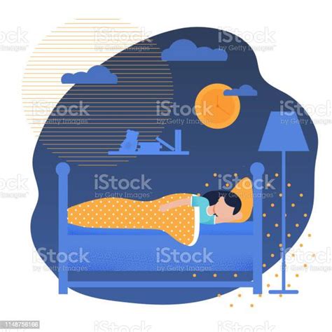 Girl Sleeping In Bed Having Night Dreams Cartoon Stock Illustration
