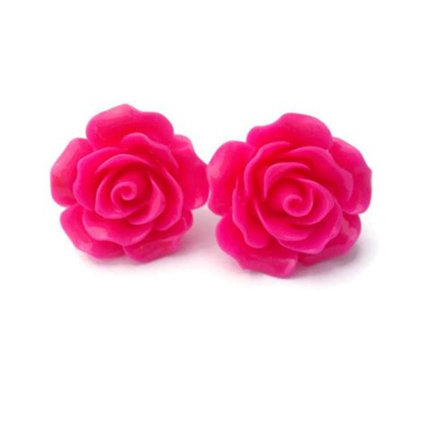 Large Hot Pink Rose Earrings Rockabilly Large Flower Jewelry Etsy