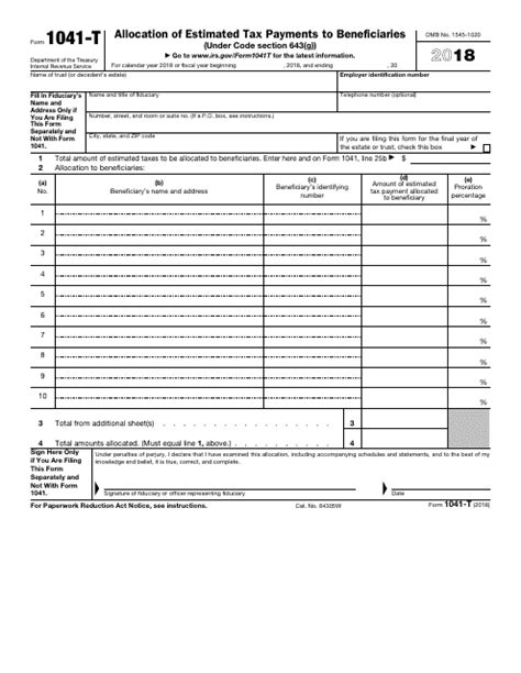 Irs Form 1041 T 2018 Fill Out Sign Online And Download Fillable