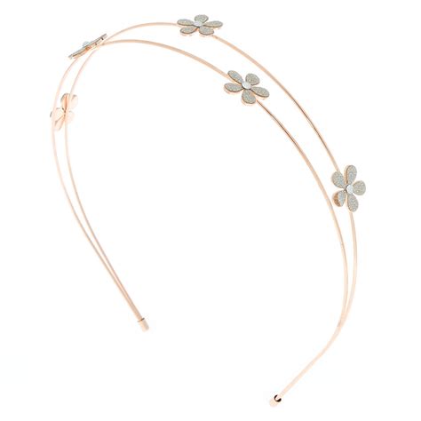 Rose Gold Glitter Flower Double Row Headband Claires