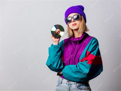 Premium Photo Style Woman In 90s Punk Clothes With Cd