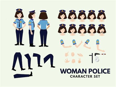 premium vector character set woman police