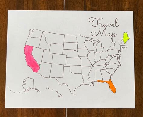 Us Travel Map Fill In Map Color In Map Us Color Map Instant Download