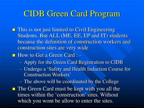 Masa tu aku tahu ada dua jenis card. PPT - CIDB Green Card Program PowerPoint Presentation - ID ...