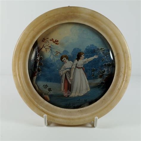Antique Georgian Reverse Painting On Glass In Alabaster Frame 1810 Painting American Art