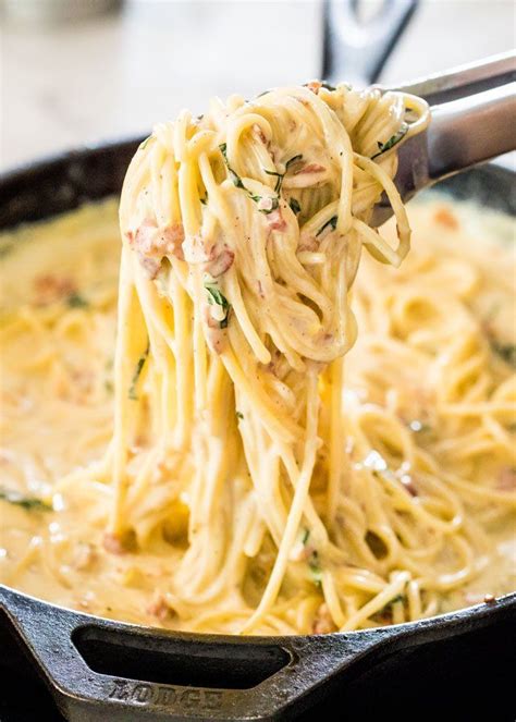 this creamy carbonara is a plate of heavenly creamy pasta silky spaghetti with crispy pancetta