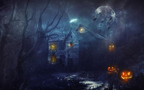 Halloween Dark House Moon Tree Forest Wallpaper 1920x1200 851077