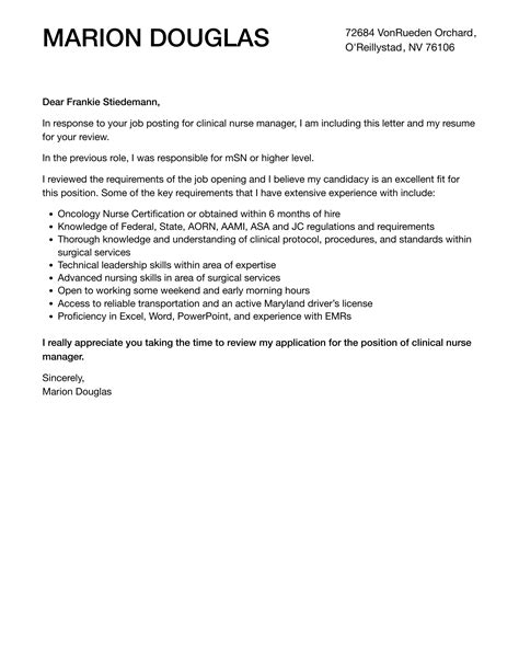 Clinical Nurse Manager Cover Letter Velvet Jobs