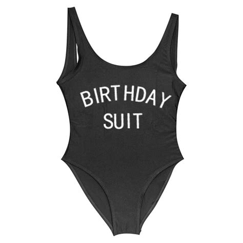 birthday suit slogan swimsuit one piece swimsuit women print bodysuit monokini sexy one piece