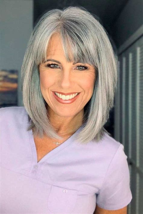 55 bang hairstyles for older women that will beat your age grey hair with bangs long hair