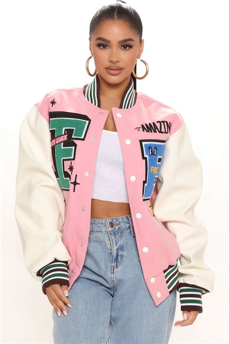 Out Of Your League Varsity Jacket Pink Fashion Nova Jackets And Coats Fashion Nova