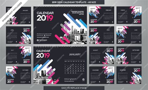 Premium Vector Desk Calendar 2019 Template