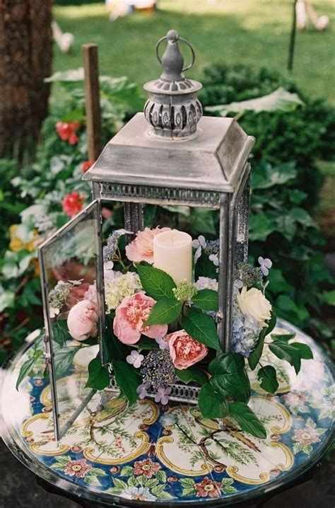 Rustic Wedding Decor Ideas Flowers In Lantern Centerpiece Inspiration