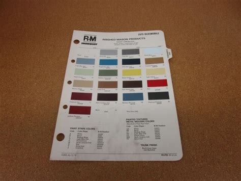 1979 79 Oldsmobile Cutlass Toronado 88 98 Paint Color Chip Chart Sheet