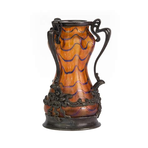 Kralik Art Nouveau Metal Mounted Iridescent Art Glass Vase 1900 At 1stdibs