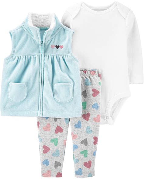 3 Piece Heart Little Vest Set Carters Baby Girl Kids Outfits