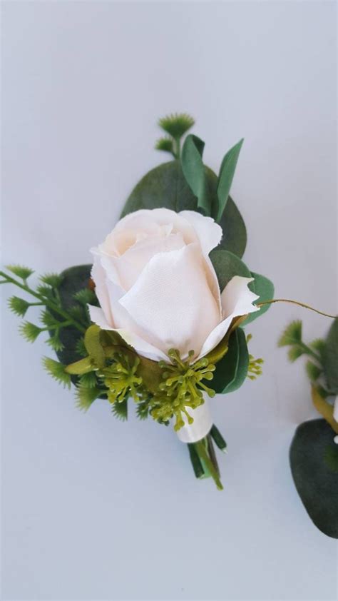 Ivory Rose Boutonniere With Mixed Greenery Eucalyptus Etsy Rose