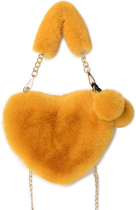 Rejolly Heart Shaped Faux Fur Handbag For Women Soft Furry Fluffy Small Shoulder Bag Clutch