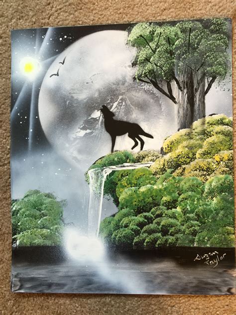 Wolf Howling At The Moon Done With Spray Paint Art Spray Paint Art