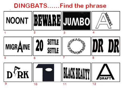 Dingbats word trivia all levels 500+ answers in one page 1. Have a go at the Dingbats...find the phrase....answers will be posted in 2 days | Tea break ...