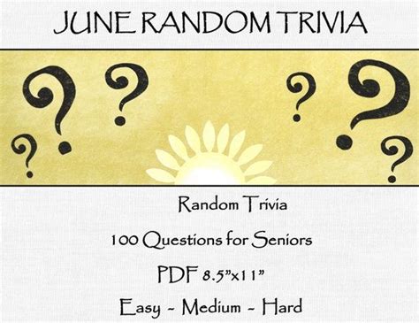 Random Trivia Printable For Seniors Elderly In Senior Etsy