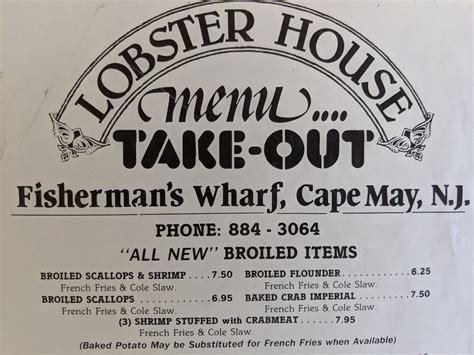 Lobster House Restaurant Vintage Take Out Menu Cape May New Jersey