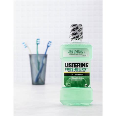 listerine freshburst zero alcohol antibacterial mouthwash 500ml woolworths