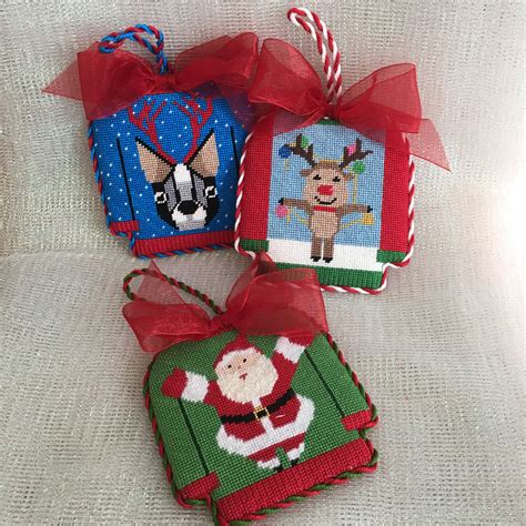 Maybe you would like to learn more about one of these? Fun needlepoint sweater ornaments | Needlepoint christmas ...